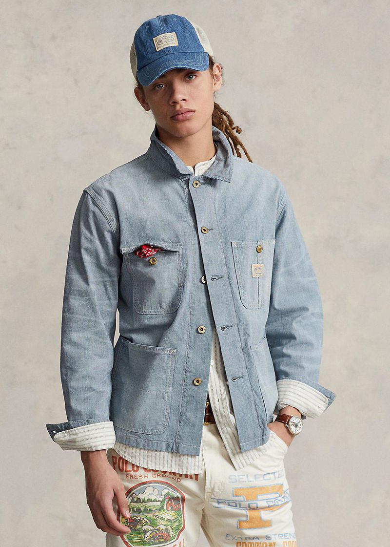 Kurtka Polo Ralph Lauren Męska Niebieskie Micro-Check Indigo Denim 487061-HYB
